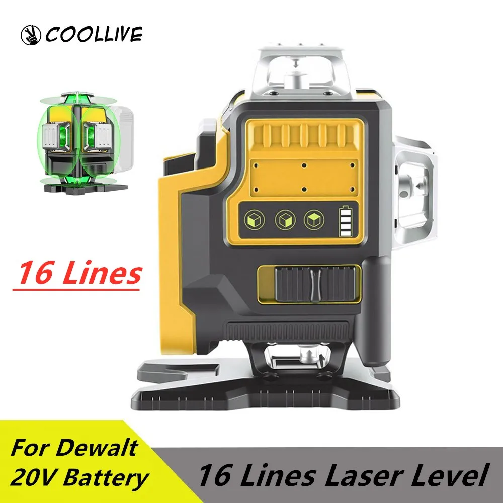 Für Dewalt 20V Batterie 16-Linien-Lasernivelliergerät 360-Grad-Vertikal-Selbstnivellierendes Horizontales und Vertikales Messwerkzeug für Bauarbeiten