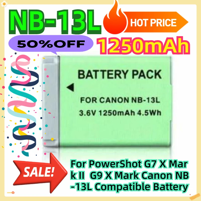 For PowerShot G7 X Mark II  G9 X Mark Canon NB-13L Compatible Battery