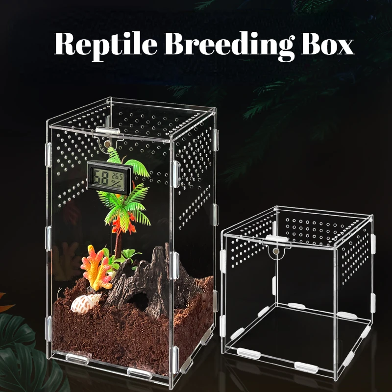 Reptile Transparent Terrarium Habitat Breeding Box Acrylic Reptiles Cage Nano Arboreal Tarantula Enclosure Bearded Dragon