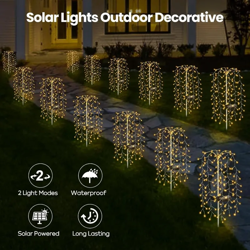 Imagem -06 - Árvore de Salgueiro Solar ao ar Livre Planta Artificial ft para Jardim Impermeável com Modos Blink Patio Decor