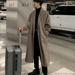 2024 Winter Men Trench Thick Woolen Dust Coats Streetwear Male Loose Solid Color Warm Trenchcoat High Quality Men's Windbreak