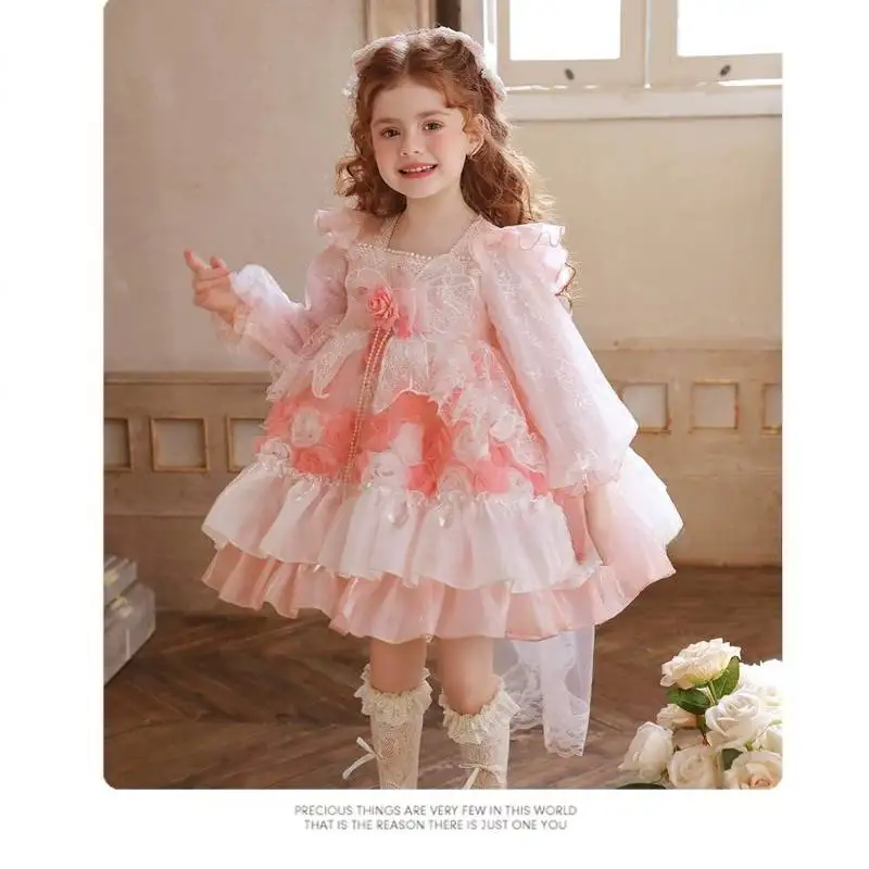 Handgefertigtes Neues Prinzessinnen-Geburtstags-Hochzeitskleid Mädchen Lolita Kinder Boutique Party Geschenk Blumenmädchen Mode Fantasie-Kostüm – Detail 5