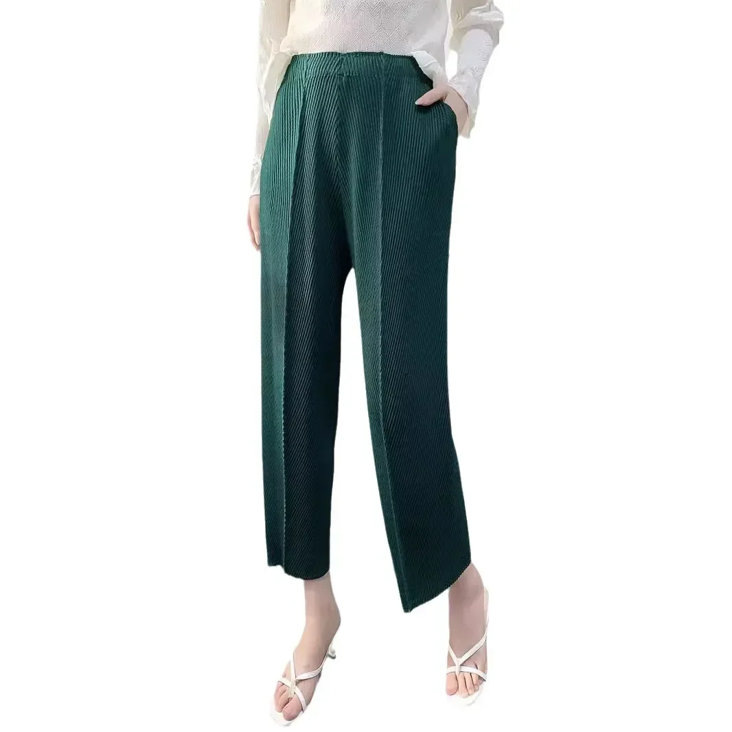 Calça harém plissada para mulheres, padrão de escama de peixe, textura nove calças cenoura, plissada, nicho do senso design, primavera, verão, novo, 2022