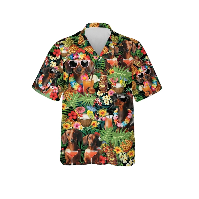 

Cute Pet Dog Tiki Graphic Short Sleeve Shirts For Men Clothes Hawaiian Shih Tzu Poodle Cocktail Dog Hawaiian Shirt Drinks Tops
