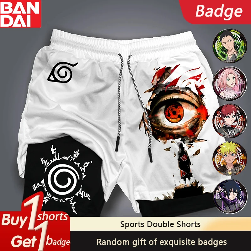 

Naruto Japanese Anime Sasuke Peripheral Print Double Shorts American Sports Summer Men's Daily Loose Breathable Pants