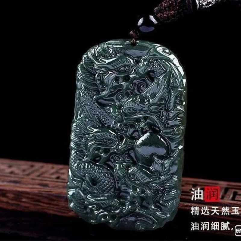 Factory Wholesale Hetian Gray Jade Kowloon Protective Pendant Fine Material Double-Sided Carving