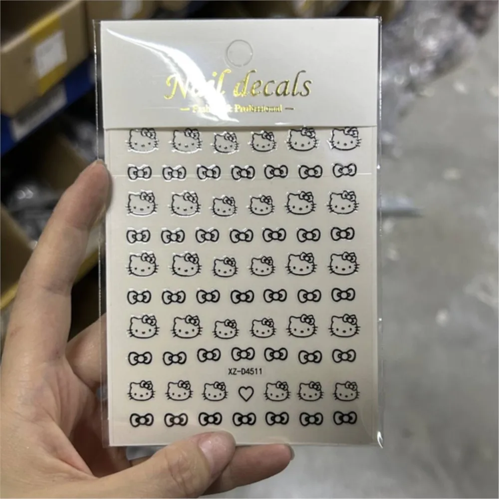 สติกเกอร์ติดเล็บลายเฮลโลคิตตี้สีแดงน่ารัก 6 ชิ้น สีขาว/ดำ/ทอง พร้อมกาวในตัว ลายโบว์เฮลโลคิตตี้ สำหรับตกแต่งเล็บเด็กผู้หญิง