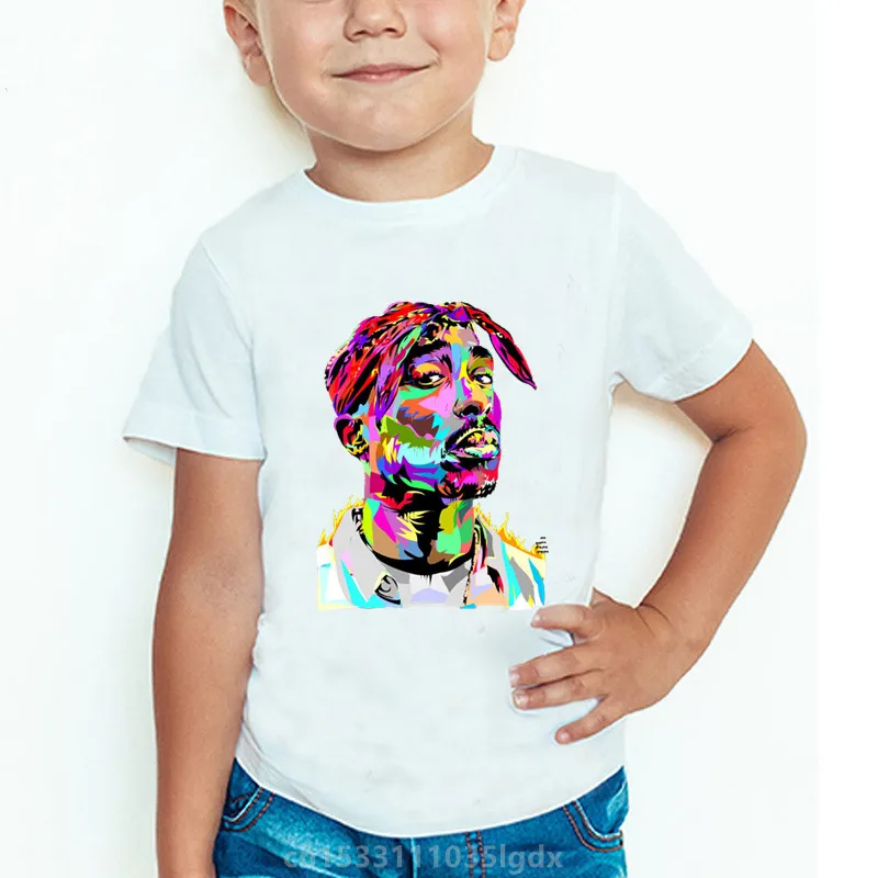 Children Tupac 2pac Hip Hop Swag Print Fashion T-shirt Baby Girls Boys Clothes Kids Short Sleeve Summer White Tops T shirt