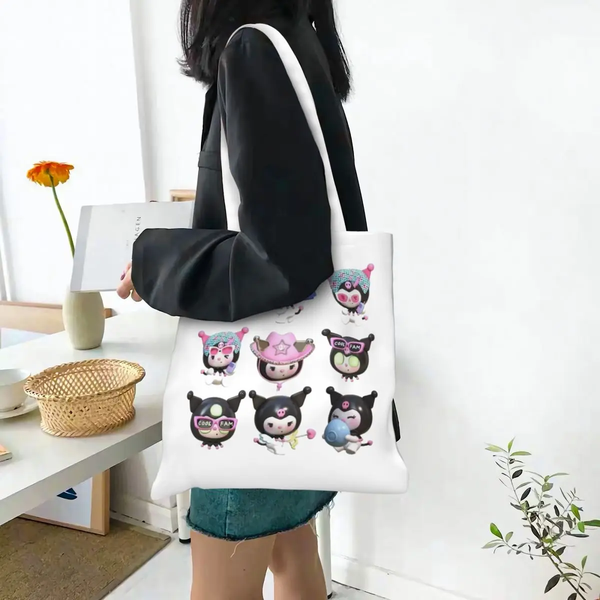 Women Men Ku Romi 9 Piece Cartoon Tote Bags Large Capacity Grocery Bag for Child Handbags