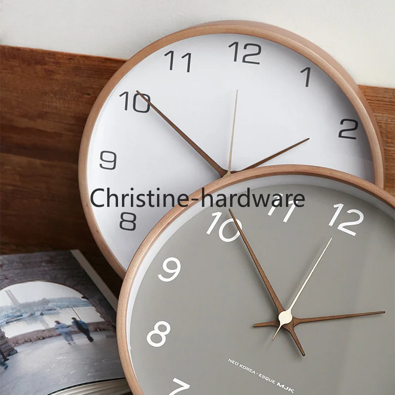 Luxury Nordic Wall Clock Solid Wood with Transparent Glass Living Room Home Fashion Simple Light Hanging Decor