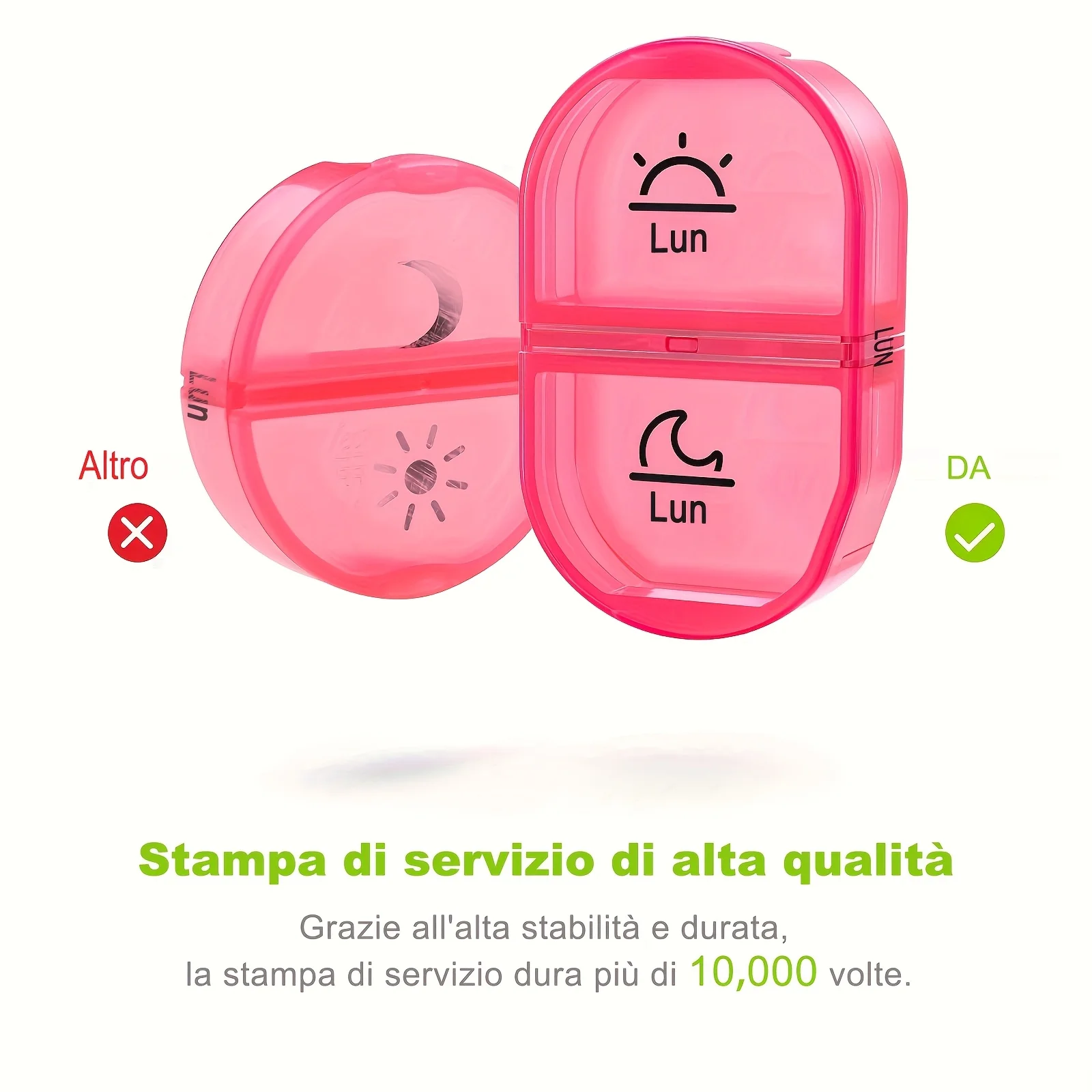 [طباعة إيطالية] صندوق حبوب/طاولة لمدة 7 أيام مع حجرتين، صندوق دواء مفيد ومقاوم للرطوبة