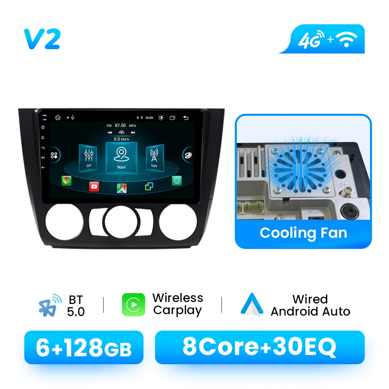 AI Voice Draadloze Carplay 8 + 128GB Autoradio Multimedia Voor BMW 1-Serie E88 E82 E81 E87 2004-2011 Android Navigatie GPS 4G Wifi