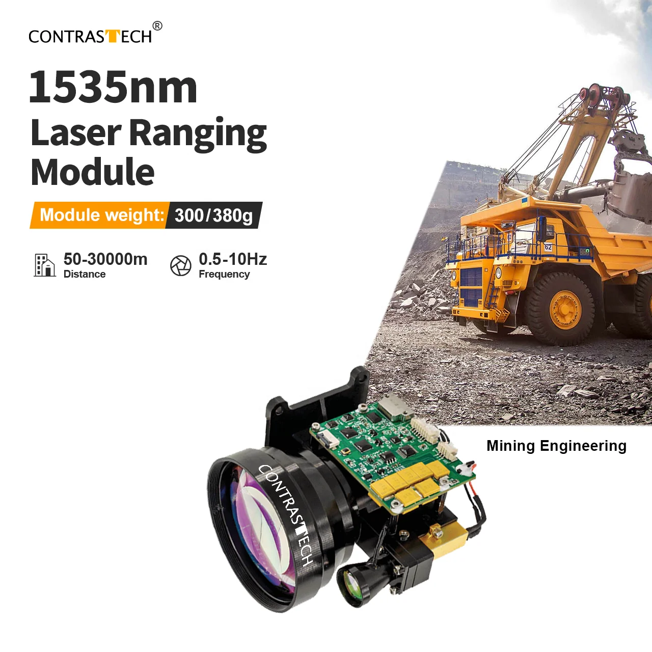 Long Range 1535nm Spectral UART 30km 1-10Hz Eye-Safe Laser Rangefinder Module for Target Positioning