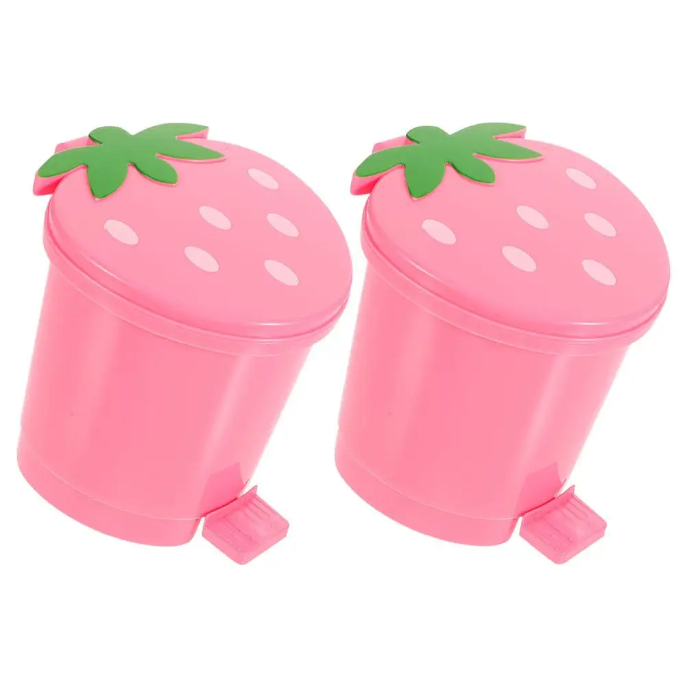 

2Pcs Mini Trash Can 10x9x10.5cm Red Desktop Kitchen Bedroom Creative Reusable Garbage Bin Storage Container Office Home Use