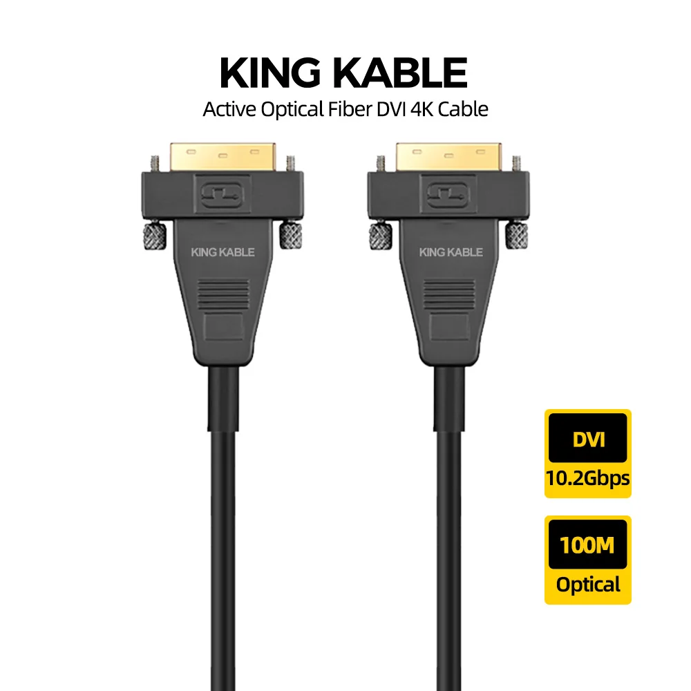 

KING KABLE Active Optical Fiber DVI Cable DVI to DVI 24+1 Dual Link 4k60 30 Video Cable For PC Host Led Matrix Projector 10m 20m