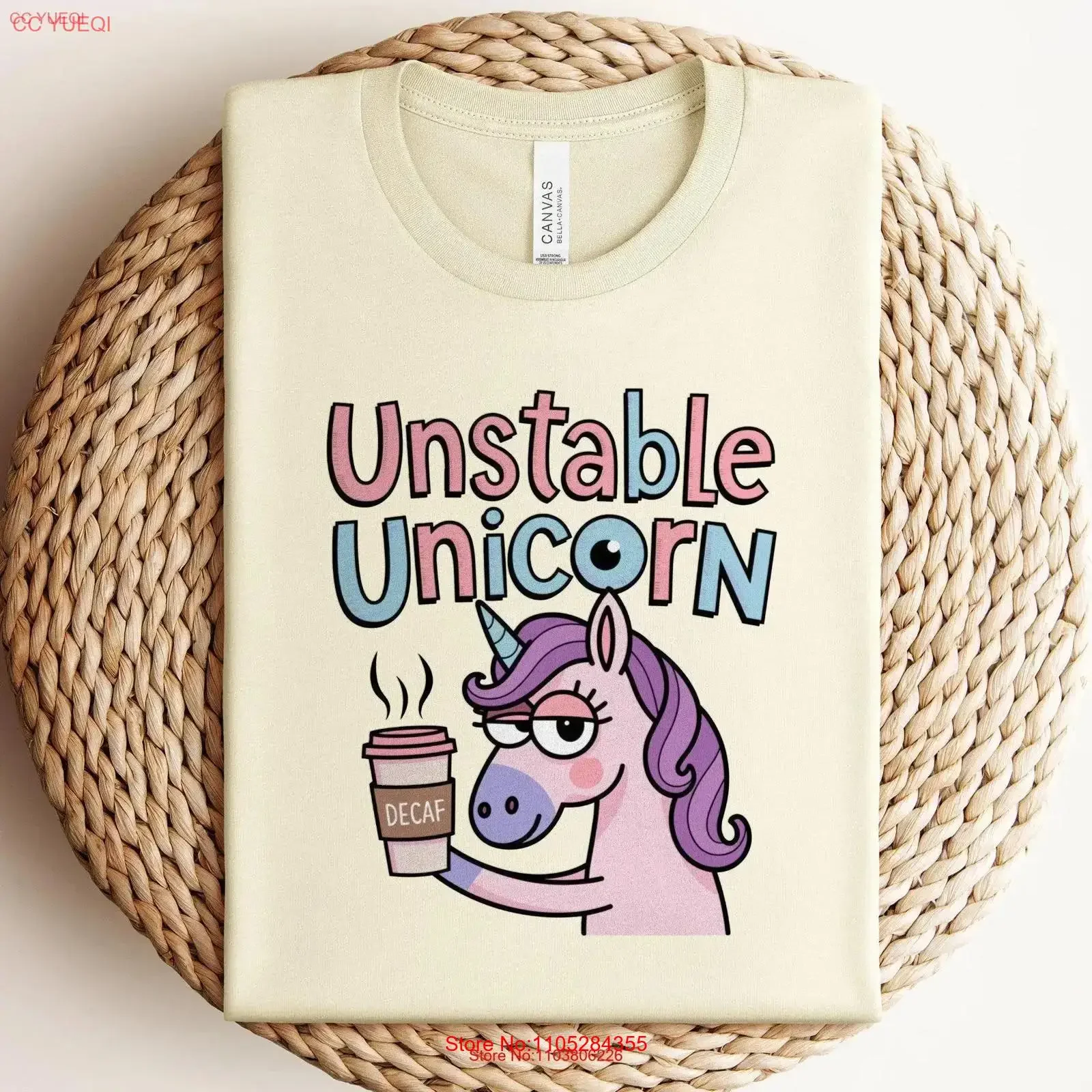 Funny Unstable Unicorn T Shirt Decaf Coffee Lover Quirky Humorous Silly Retro vintage Washed Unisex graphic Breathable Slightly