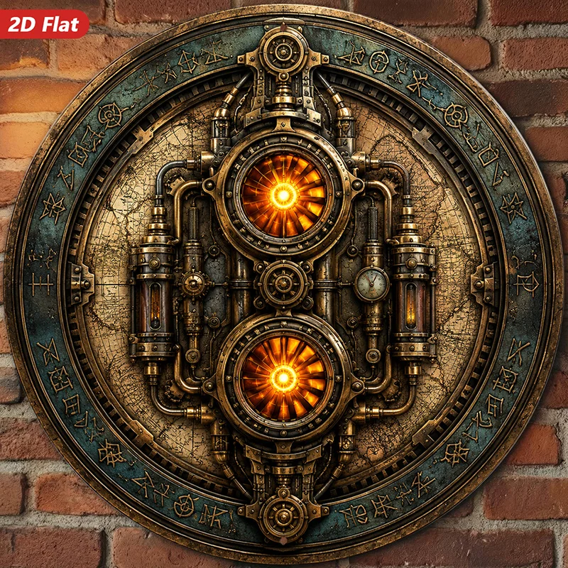 CIFBUY Steampunk Vintage Round Metal Wall Art Aluminum Wall Art Waterproof Durable Decor For Living Room Office Study Indoor Out