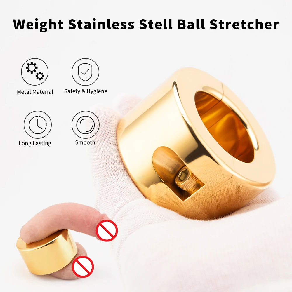 BDSM 24K Gold Testicles Metal Ball Stretcher Male Heavy Cock Rings CBT Sex Toys Scrotum Pendant Lock Testis Weight Penis Ring