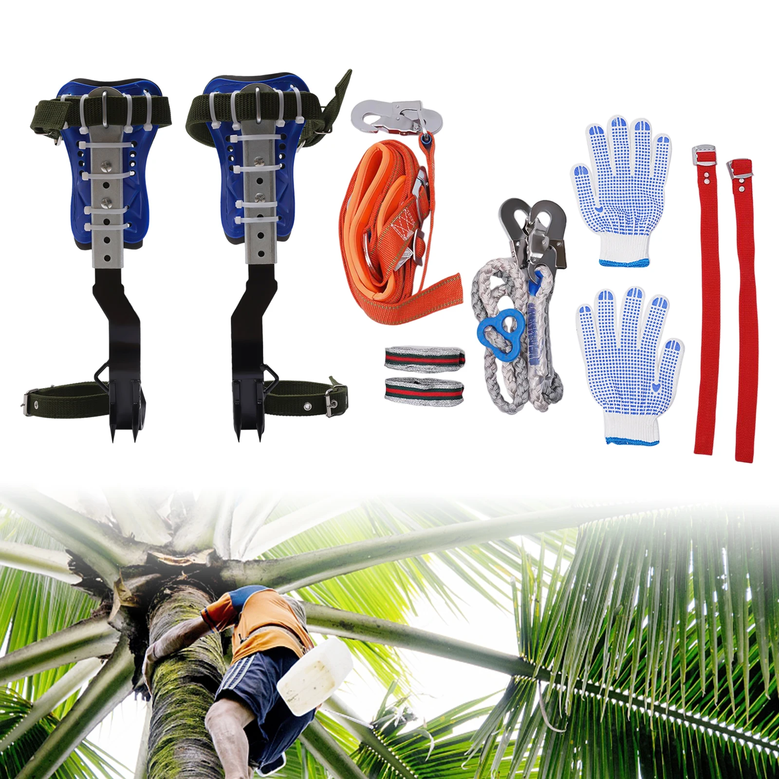 Imagem -02 - Ferramentas de Escalada em Árvore Kit de Equipamento de Escalada Portátil Ajustável Equipamento de Escalada com Arnês e Trela