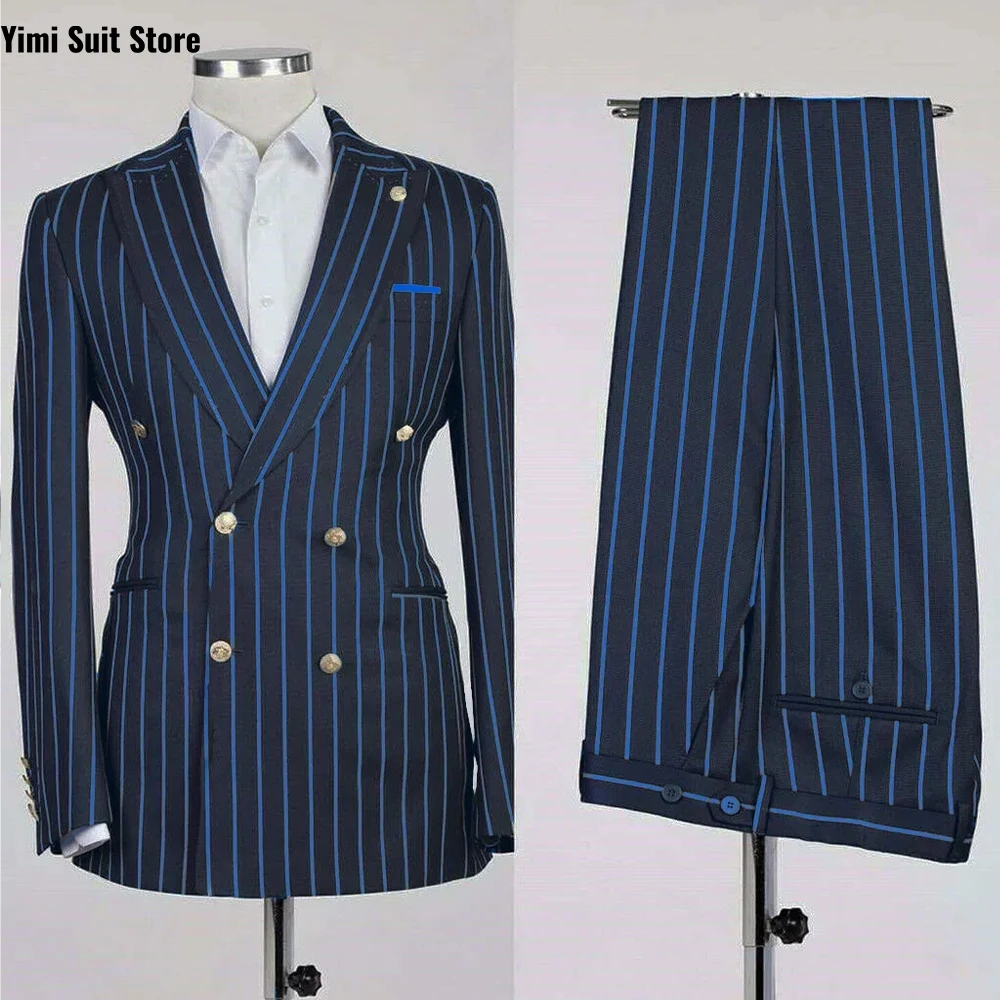 

High Quality Plaid Men's Suits 2 Piece Suit Formal Business Office Wedding Stripe Evening Gown Wear Male Suits Jacket+Pants