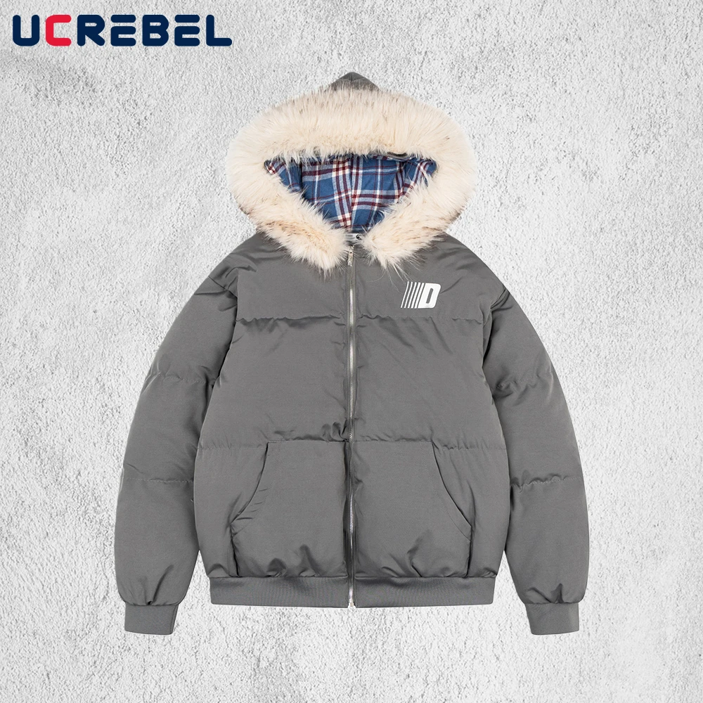 

Куртка с капюшоном и вышивкой букв, мужская уличная зимняя толстая стеганая куртка с длинным рукавом и меховым воротником, мужская куртка