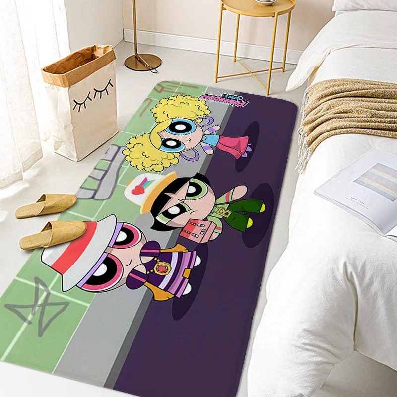 Rug for Bedroom The P-Powerpuffs Girls Floor Mats Front Door Non Slip Room Carpet Funny Doormat Soft Bathmat Home Decorations