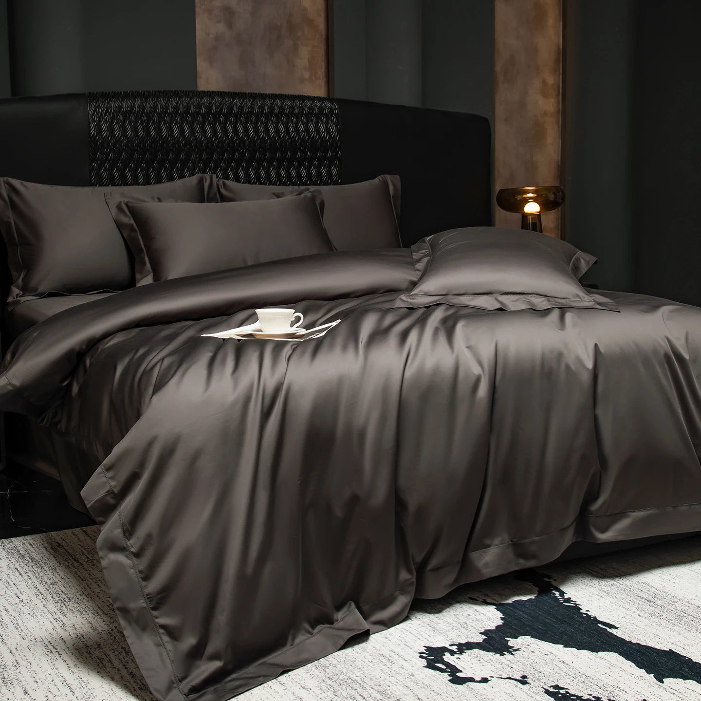 Premium 1000TC Egyptian Cotton Solid Color Luxury Bedding Set Soft Silky Duvet Cover Set Bed Sheet/Fitted Sheet Pillowcases 4Pcs