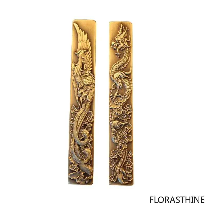 Chinese Style Brass Paperweight Antique Hand Painting Calligraphy Paperweight Vintage Brush Creative Writing Design