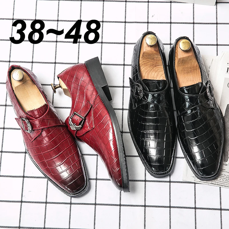 Fashion Buckle Oxford Shoes for Men Casual Dress Black Red Office Wedding Designer Shoes Leather Loafers Brand Driving Moccasins