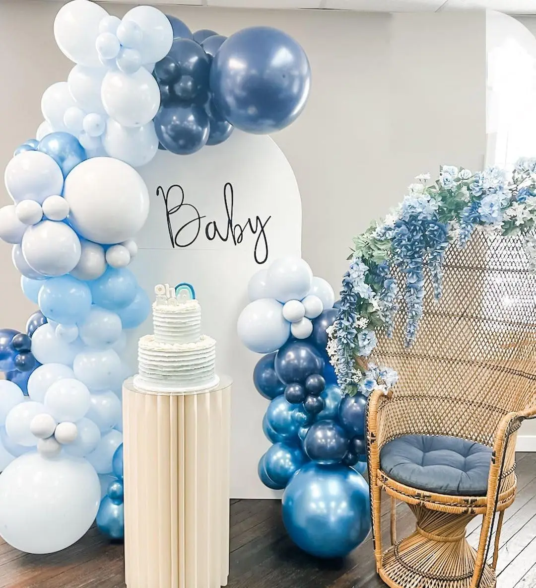 60Pcs 10Inch Blue White Silver Sequin Latex Balloons Baby Kid\'s Birthday Party Baby Shower Wedding Graduation  Decorations