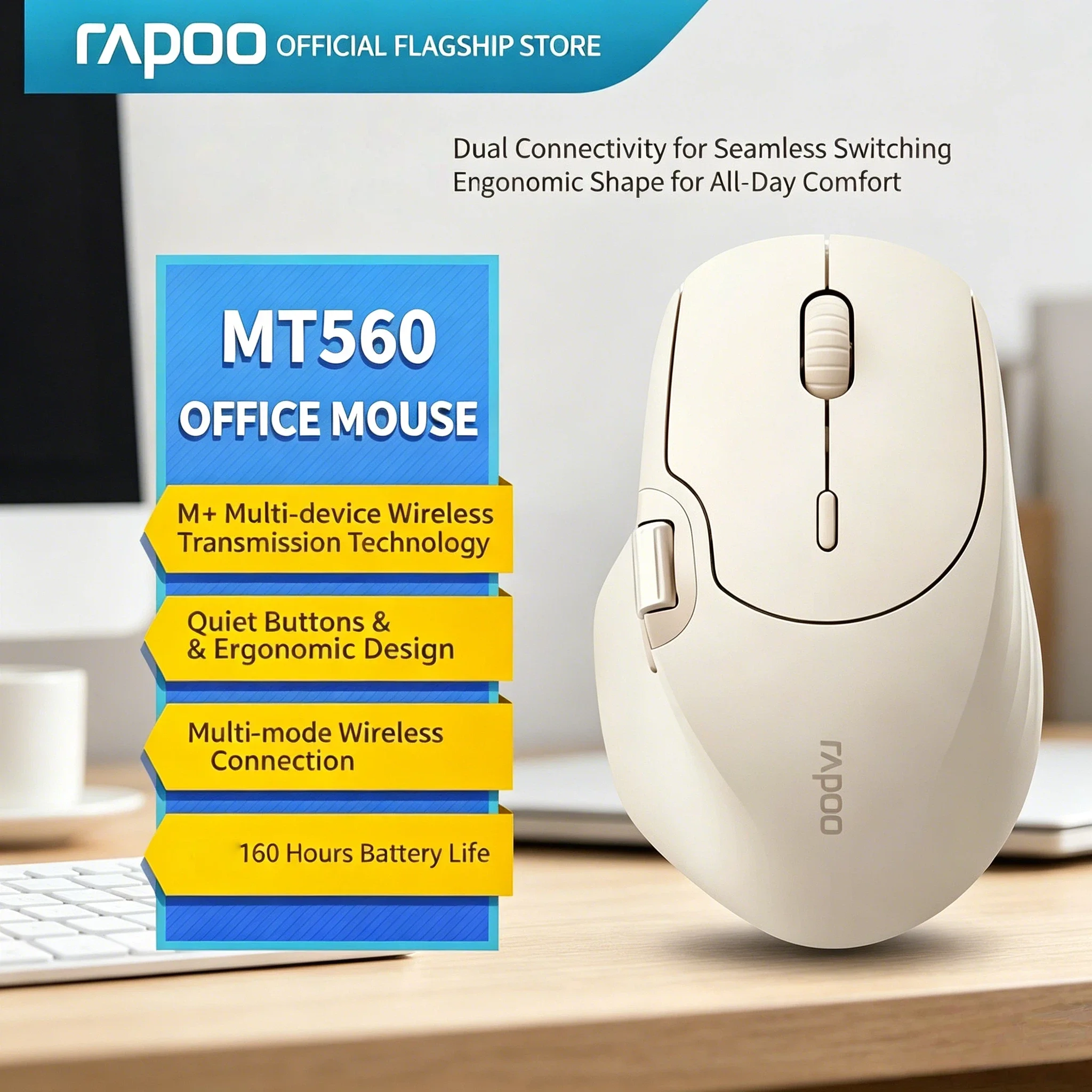 Rapoo MT560 Wireless Mouse 3 Mode Ergonomic Hall Magnetic Induction Knob Cross Screen Custom Graceful Lightweight Esoteric