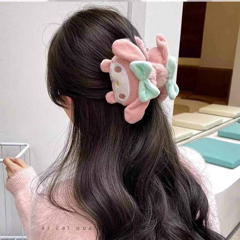 Sanrio Hair Clip Fluffy New Version Hairpin Kuromi Melody Two-Sided Hairclips Anime Figures Accessories Dolls Headwear Girl Gift