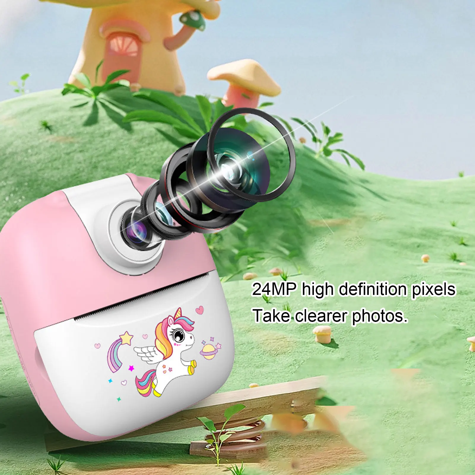 Instant Print Camera 24MP 180 Degree Rotation Lens 2.4 inch Large Screen Digital Camera  with Music Player Games for Outdoor