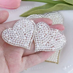 Iron on Patches Rhinestone Applique Pearl Thermal Badges Sewing Decorative Heart DIY For Clothing Jacket Backpack BX036