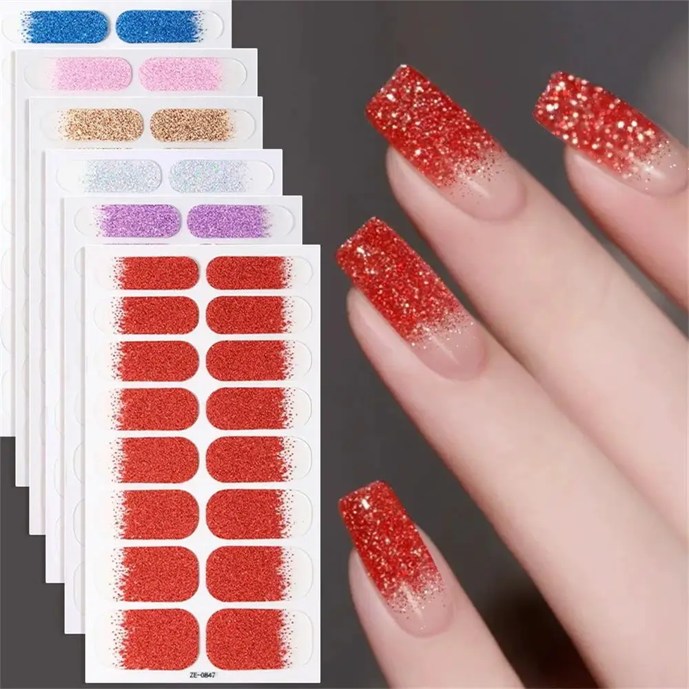 ✨ Autocollants pour ongles auto-adhésifs, 16 pièces, faux ongles imperméables à paillettes progressives |   Kit de manucure DIY pour usage domestique |   Cadeau de Saint-Valentin