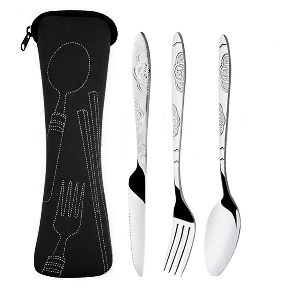 8/4/1PCS Set Tableware Washable With Zipper Travel Cutlery Kit Case Portable Pouch For Dinner Household Tool Camping Spoon