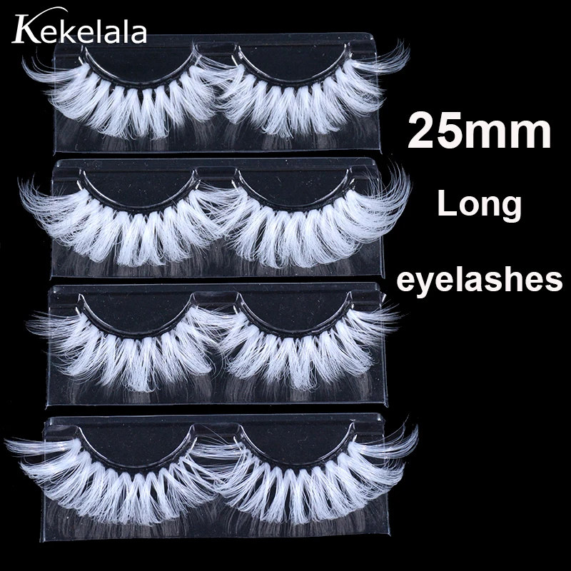 1 Pair Long White Eyelashes 3D Dramatic False Colored Cosplay Lashes Fluffy Dense Fake Lashes 25mm Eyelash Extension Suppliers