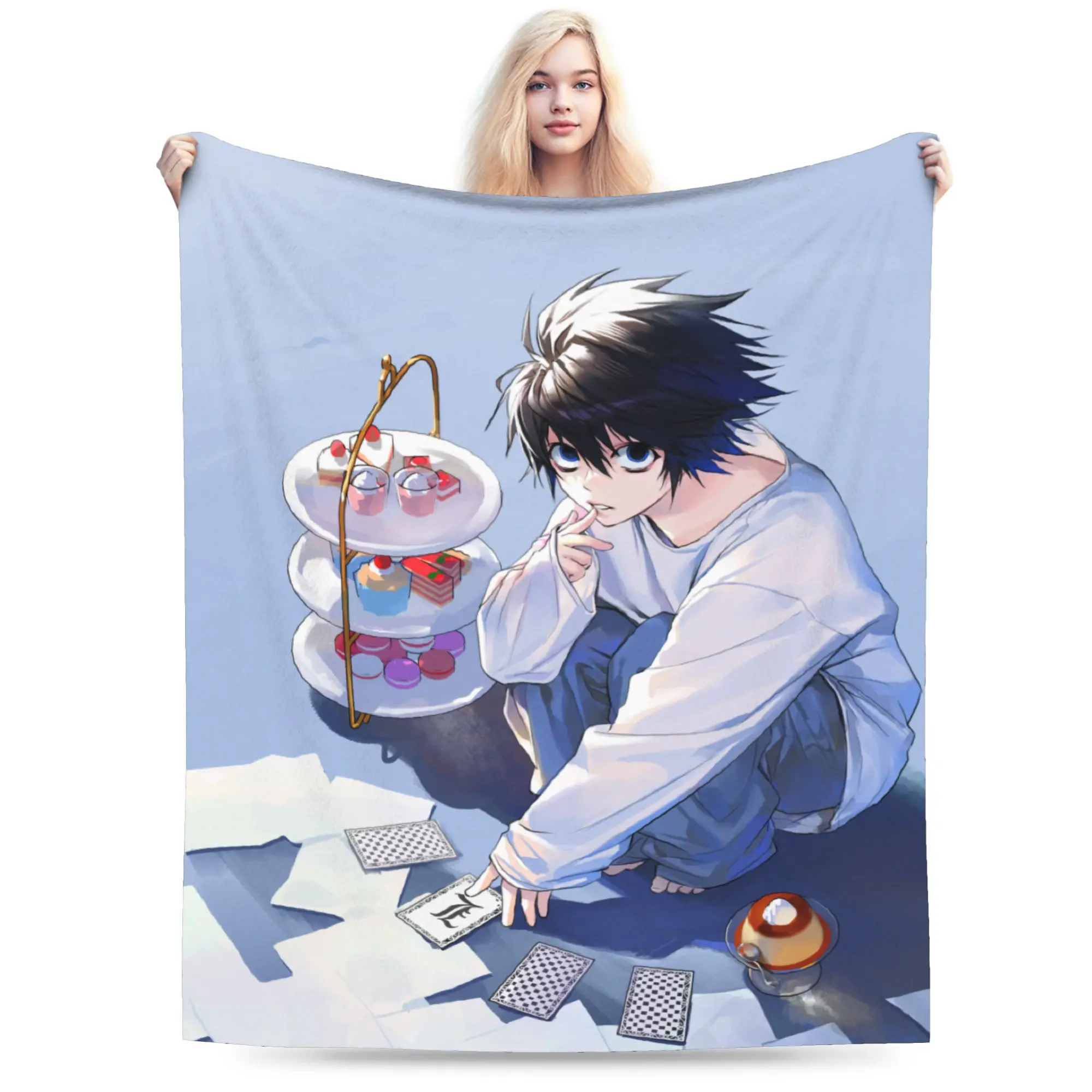 L Lawliet Death Notes Anime Blankets Fleece Textile Decor  Portable Ultra-Soft Throw Blanket for Sofa Outdoor Rug Piece