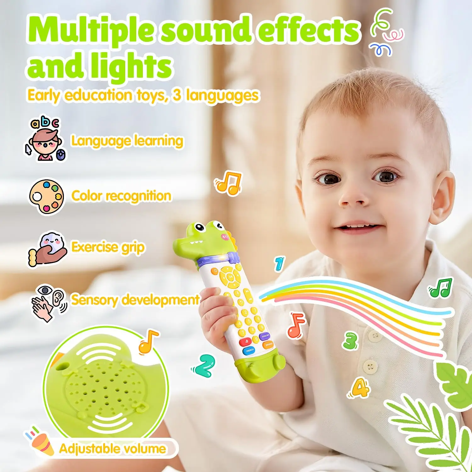 Zabawki dla niemowląt symulujące piloty telewizyjne z muzyką i światłem, muzyczna zabawka sensoryczna dla dzieci, pilot do wczesnej edukacji i nauki.