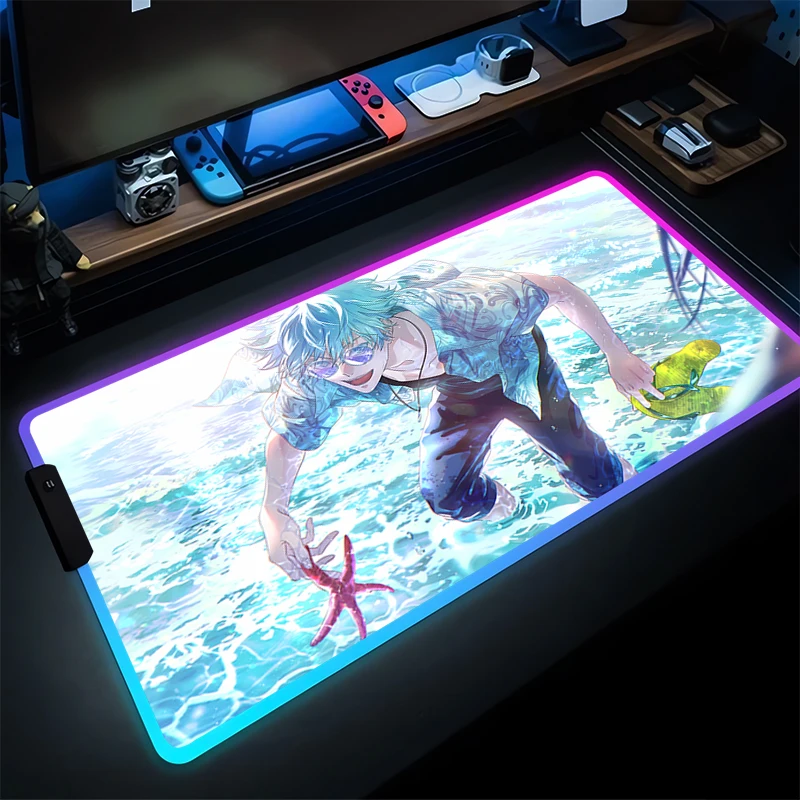 

Mouse Pad Gaming Accessories RGB Computer Keyboard Pad Gamer J-jujutsu K-kaisen Gojo Satoru Mousepad LED Japan Anime Desktop Mat