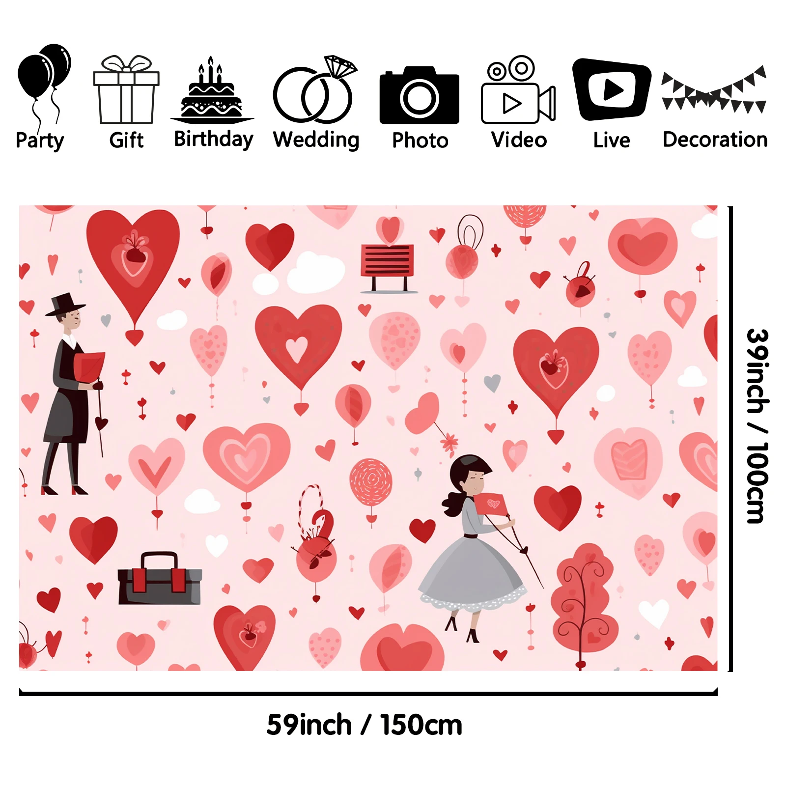 1PCS 100x150cm Valentine'S Day(37) Theme Backdrop,Photography Background,Used To Gifts,Activities Or Other Party Decoration