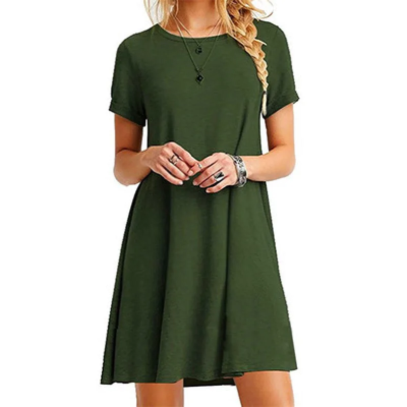 

Women's Short Sleeve Dress, Plus Size, Monochromatic, Summer Clothing,