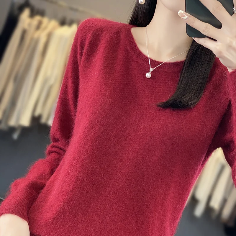 100% puro vison cashmere em torno do pescoço camisola para mulher outono-inverno quente grosso sólido camisola para mulher pulôver macio jaqueta dbe33