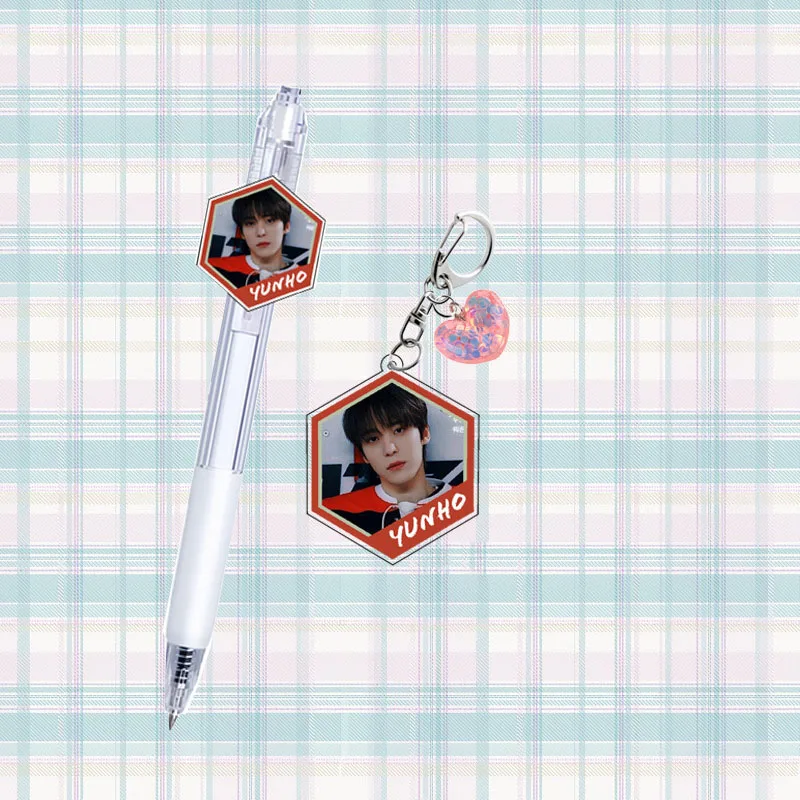 KPOP ATEEZ 2Pcs/set Acrylic Keychain 0.5MM Black Writing Pen Signing-pen Idol Figure Keyring  Hongjoong Seonghwa Yunho Fans Gift