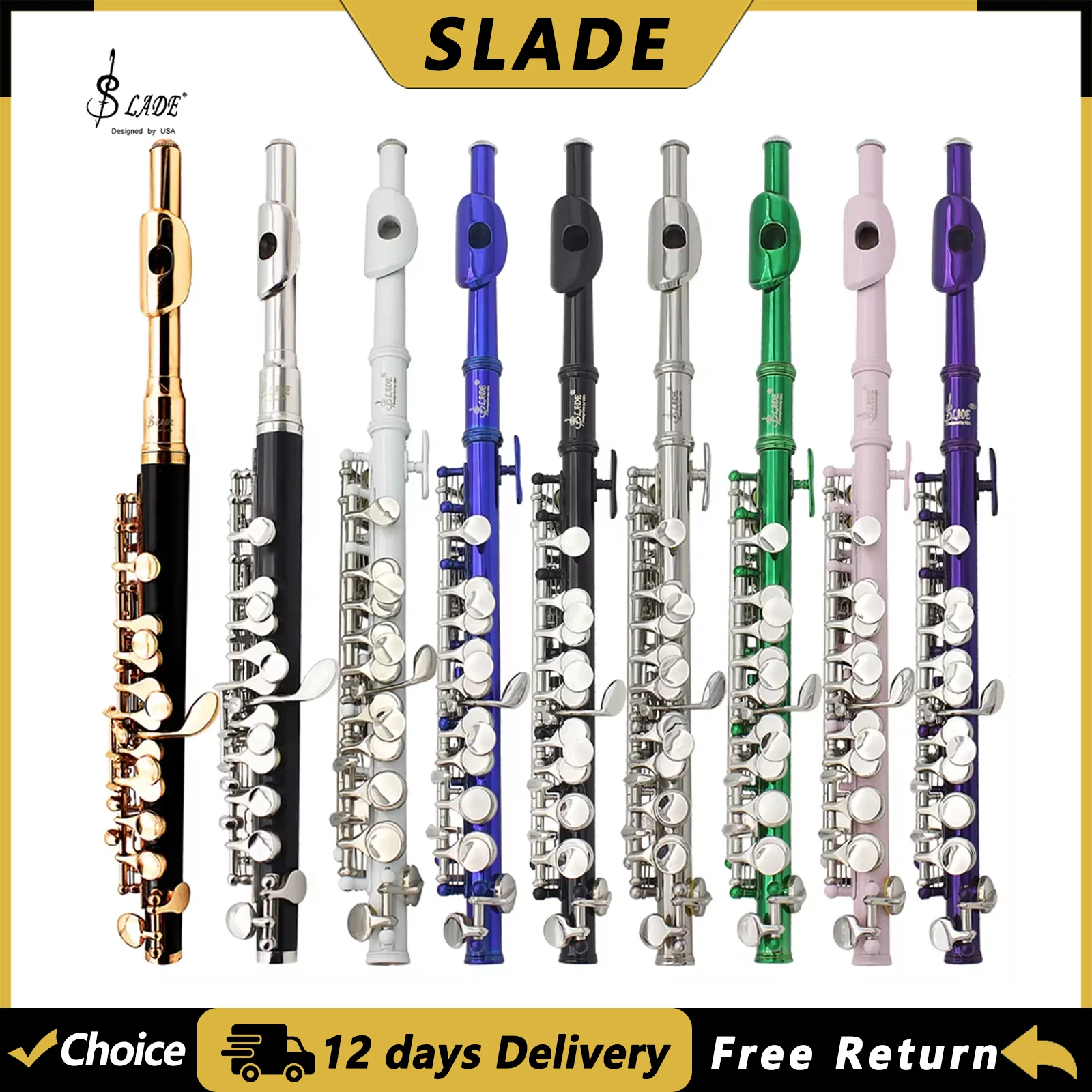 SLADE C Key Piccolo 16 Closed Hole Cupronickel Body Half-size Flute Professional Woodwind Instrument with Case Cleaning Cloth