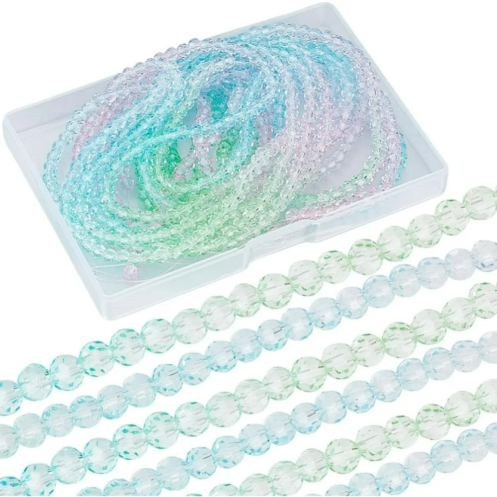 

1 Box 900-950Pcs Green Round Faceted Glass Beads Gradient Beads Tiny Clear Medium Sea Green Transparent