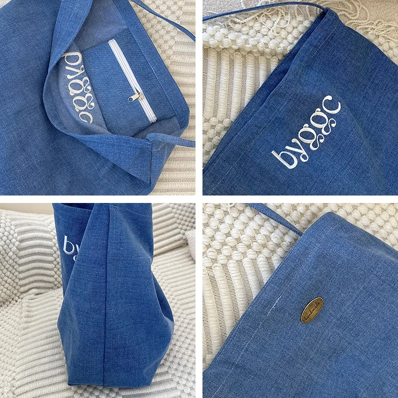 Original Design Fashion Tote Cloth Bag Women 2024 New Double-sided Denim One-shoulder Student Bag With Everything