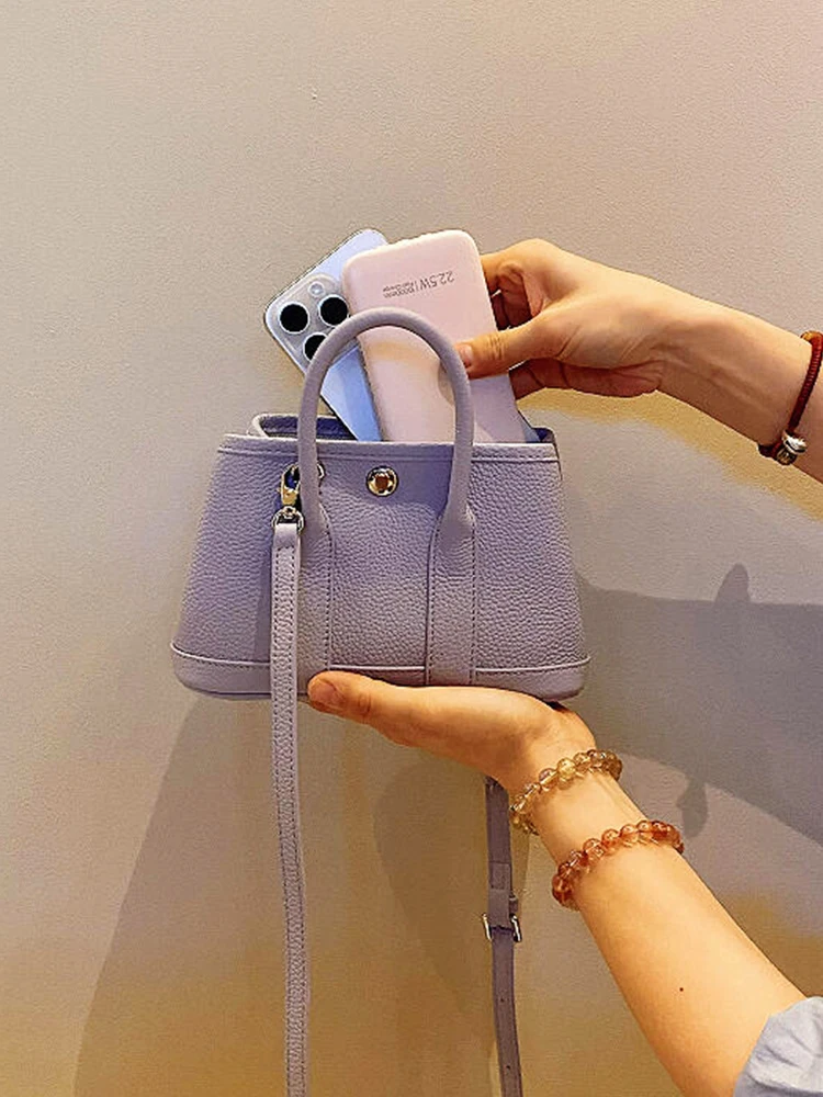 

New 2025 Purple Leather Single oulder Slant Cross Garden Basket Handbag Women's Luxury Sensation Handbag Soft Tote Bag