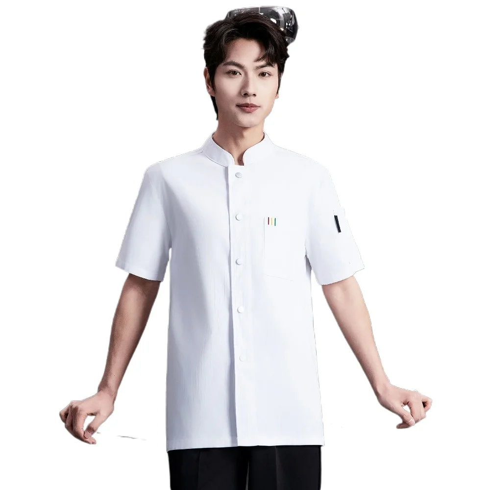2025 Summer Stretch Mesh Chef Uniform - Short-Sleeve Button-Down Workwear for Hotels & Canteens (Unisex)