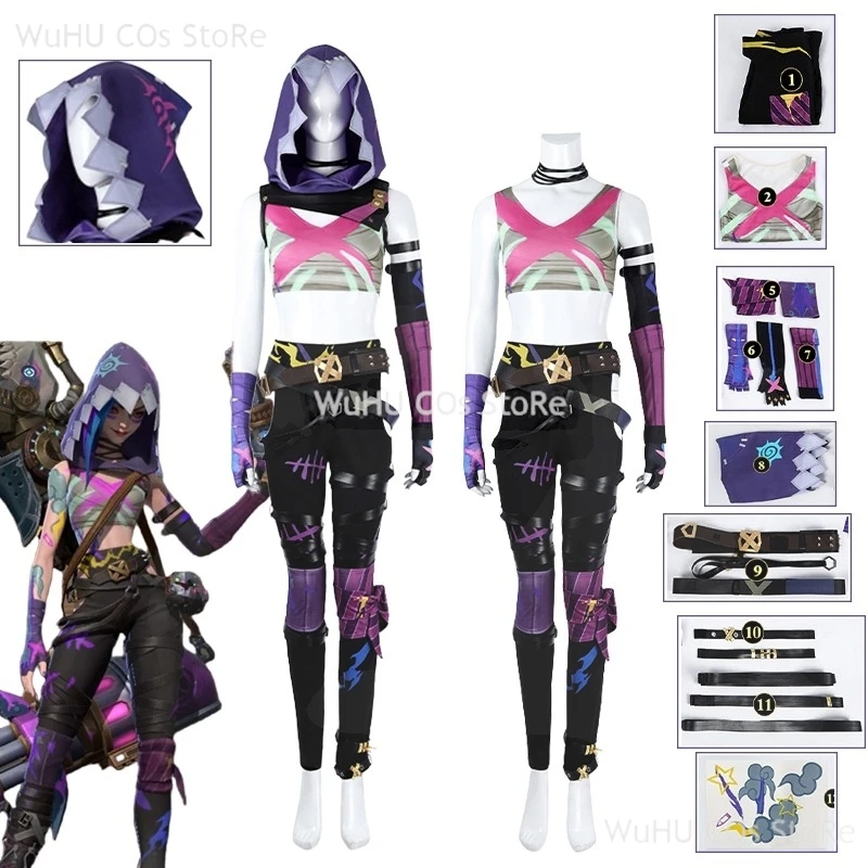 Jinx Cosplay Arcane Season2 disfraz sombrero chaleco pantalones guantes pegatinas cinturones accesorios fiesta de Halloween mujer hombre conjunto completo